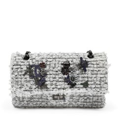 Chanel 2.55 Reissue Med White Black Tweed Garden Charms