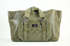 Chanel 2.55 Reissue Quilted Jumbo 213440 Khaki Green Leather Tote