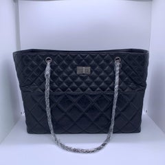 Chanel 2.55 Reissue Shopping Tote Bag Calfskin Black Silver Hardware 14 Series