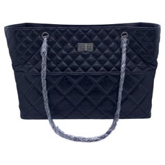 Chanel 2.55 Reissue Shopping Tote Bag Calfskin Black Silver Hardware 14 Series