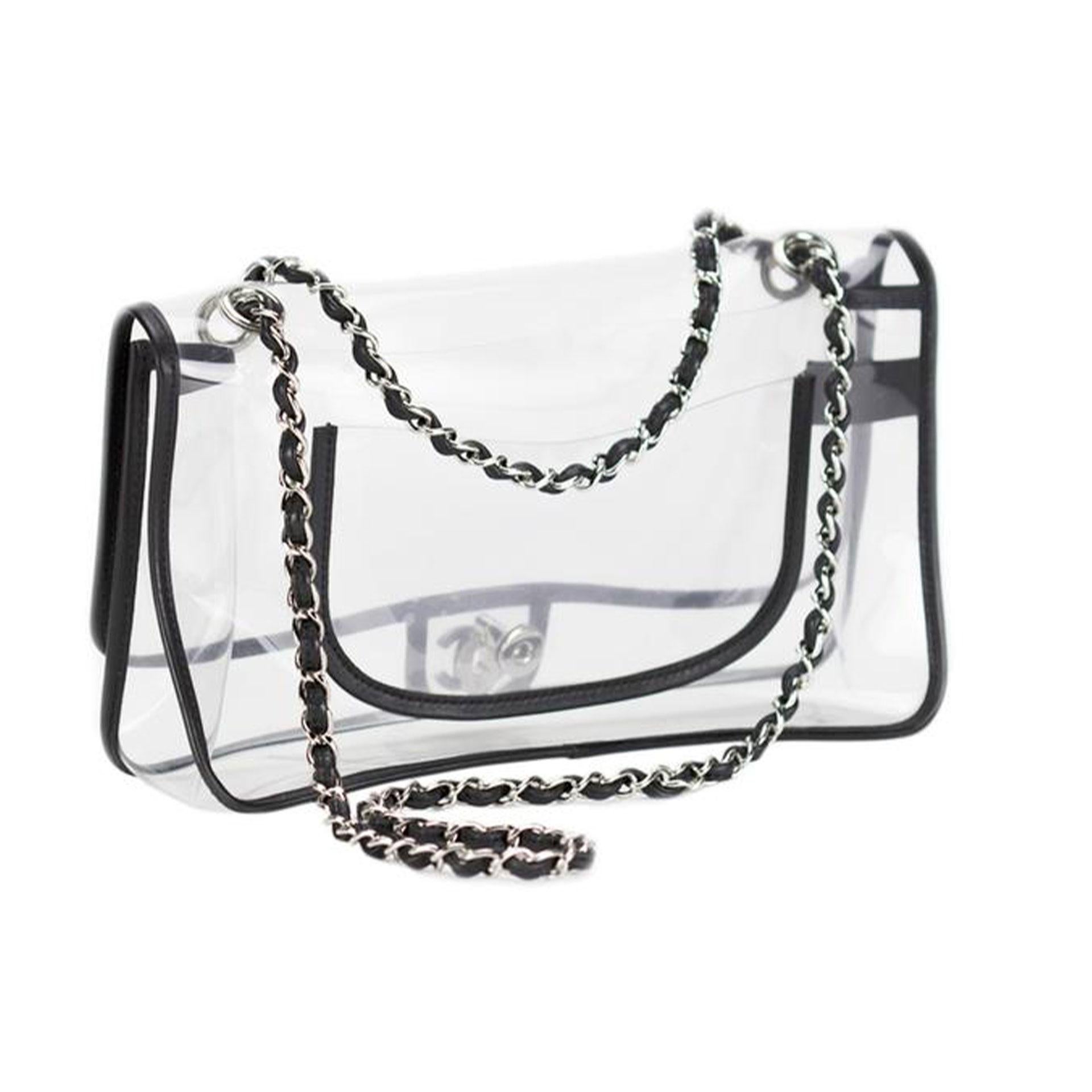Chanel 2.55 Reissue Transparent Classic Flap Black Lamb Leather Vintage Flap Bag In Good Condition In Miami, FL