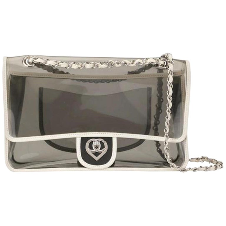 Chanel 2.55 Reissue Transparent Classic Heart Flap Vintage White Grey Clear  Bag For Sale at 1stDibs