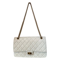 Chanel 2.55 Reissue white flap distressed leather gold hardware shoulder bag