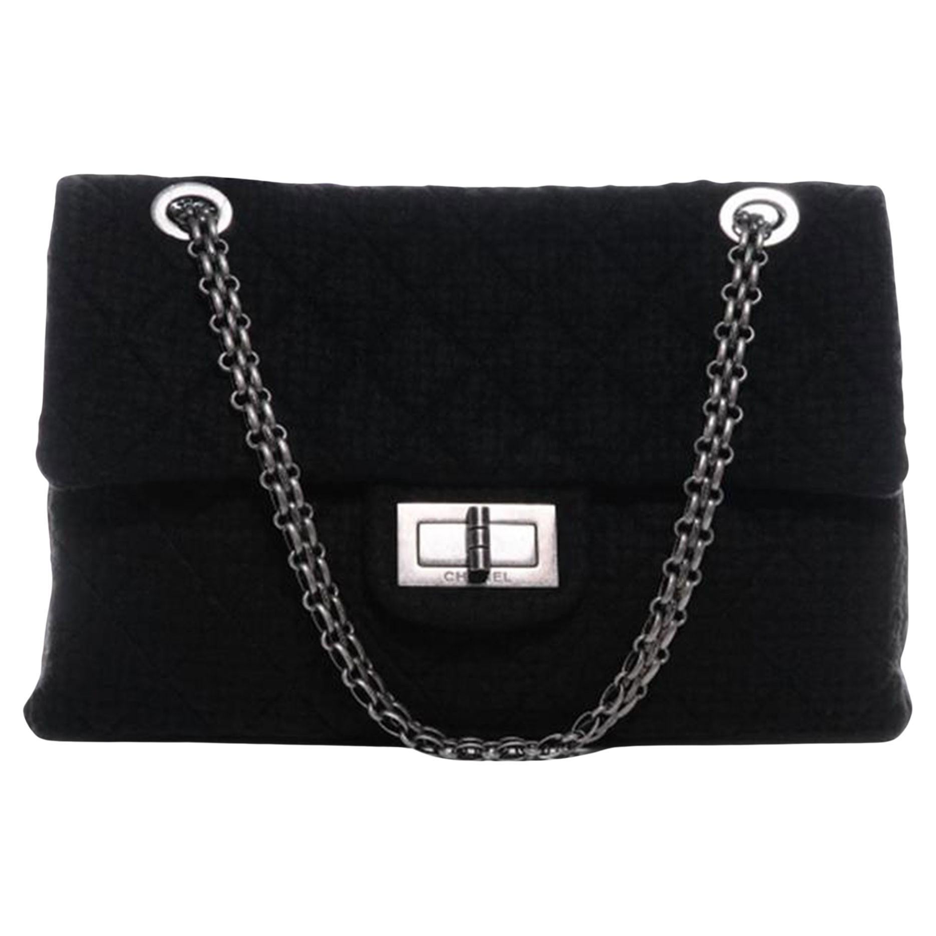 Chanel 2.55 Reissue XL Quilted Giant Maxi Jetsetter Black Tweed Shoulder Bag