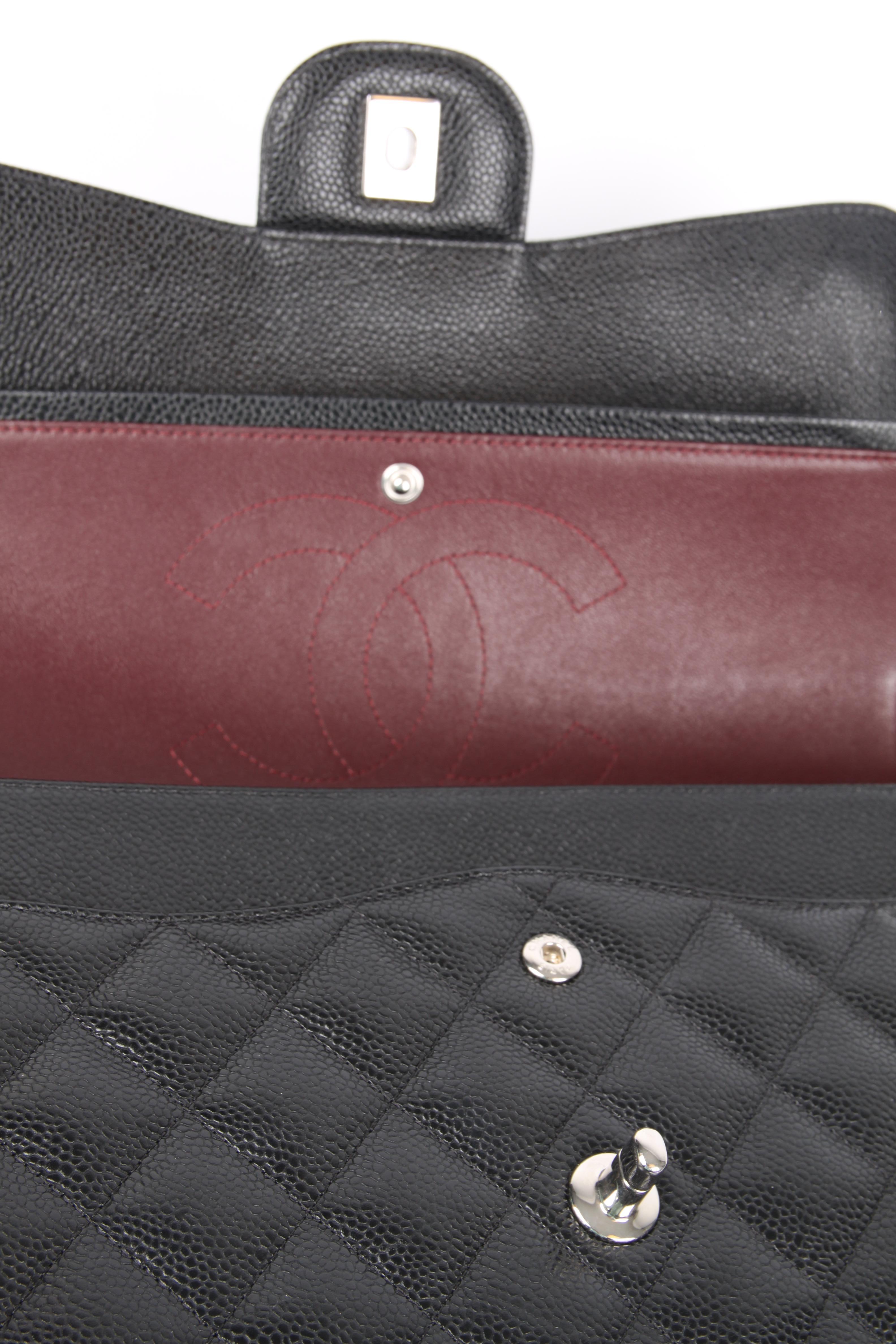 Chanel 2.55 Timeless Jumbo Double Flap Bag - black caviar leather/silver 4