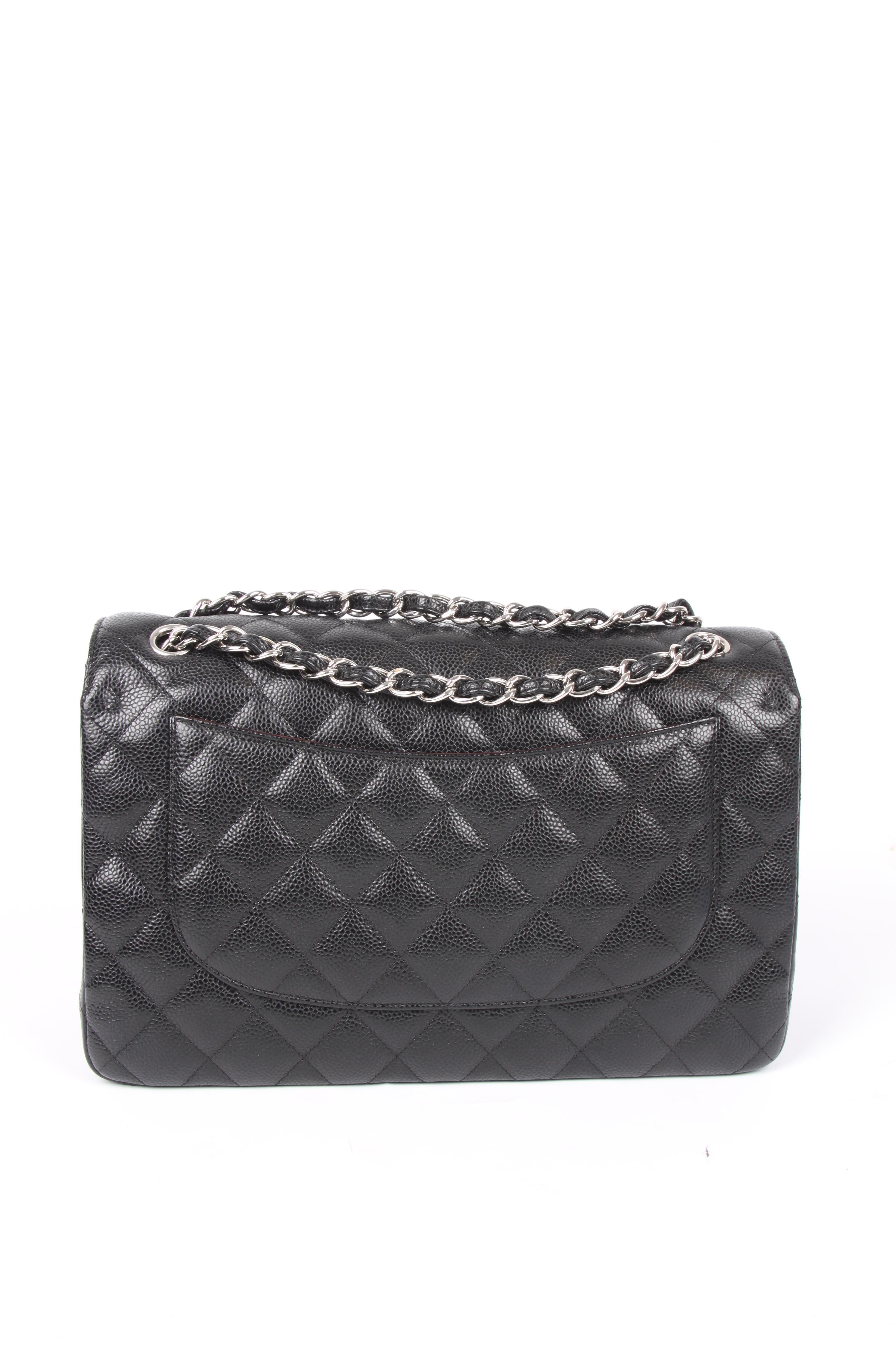 Chanel 2.55 Timeless Jumbo Double Flap Bag - black caviar leather/silver In Excellent Condition In Baarn, NL