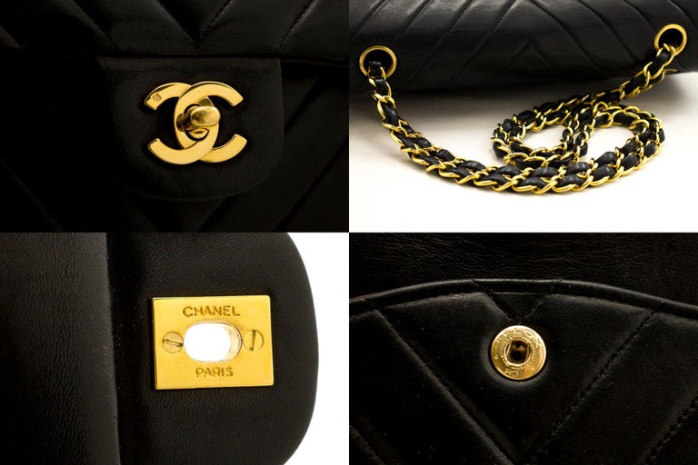 CHANEL 2.55 V-Stitch Double Chain Flap Shoulder Bag Lambskin Black