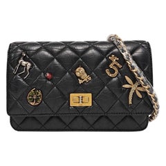 Chanel 2.55 Wallet on Chain Quilted Black Calfskin Leather Beatles Charms Gold
