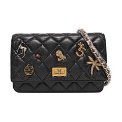 Chanel 2.55 Wallet on Chain Quilted Black Calfskin Leather Beatles Charms Gold