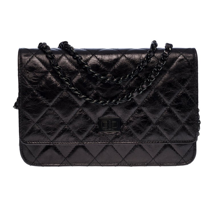 Chanel 2.55 Wallet on Chain shoulder bag in quilted glazed aged leather ,  BHW at 1stDibs