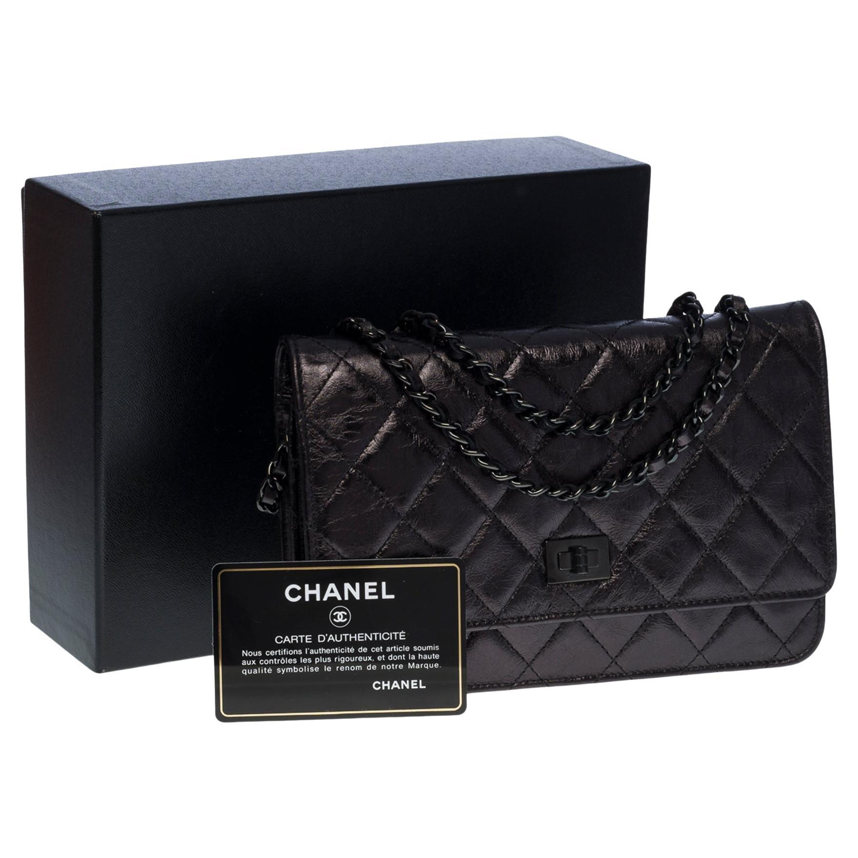 Chanel 2.55 Wallet on Chain shoulder bag in quilted glazed aged leather ,  BHW at 1stDibs