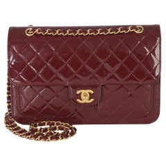 Chanel 25B Burgundy Quilted Patent Double Pocket Flap Bag