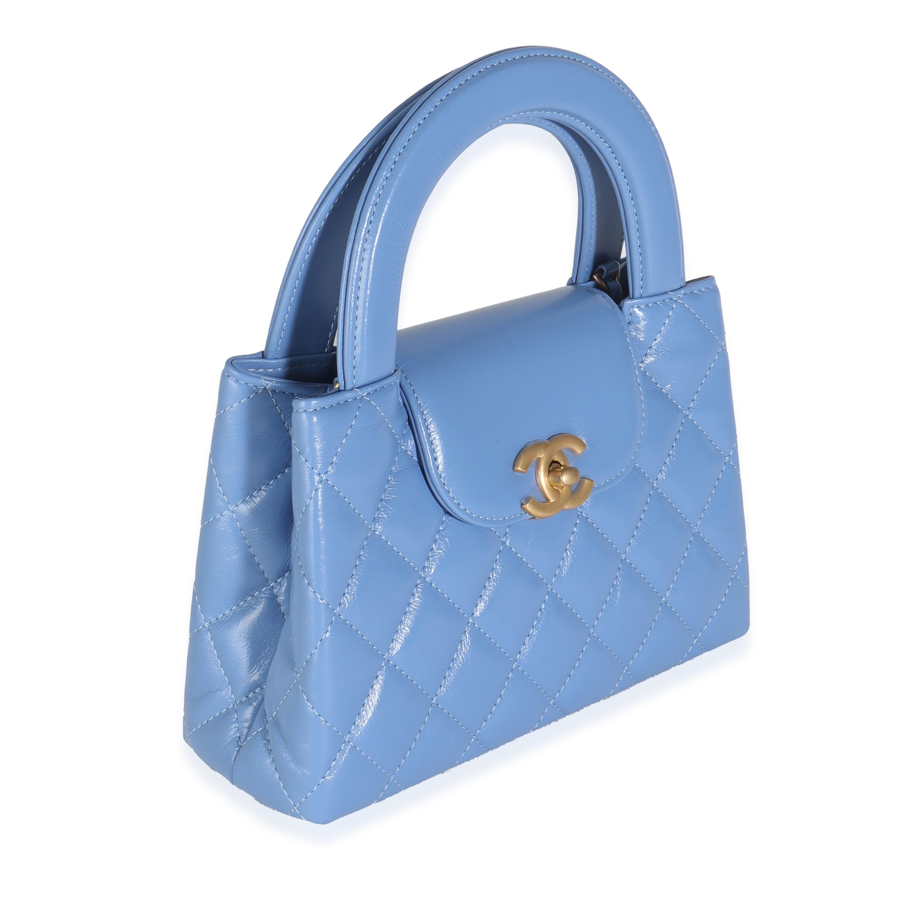 Blue Chanel 25C Navy Shiny Quilted Aged Calfskin Nano Kelly