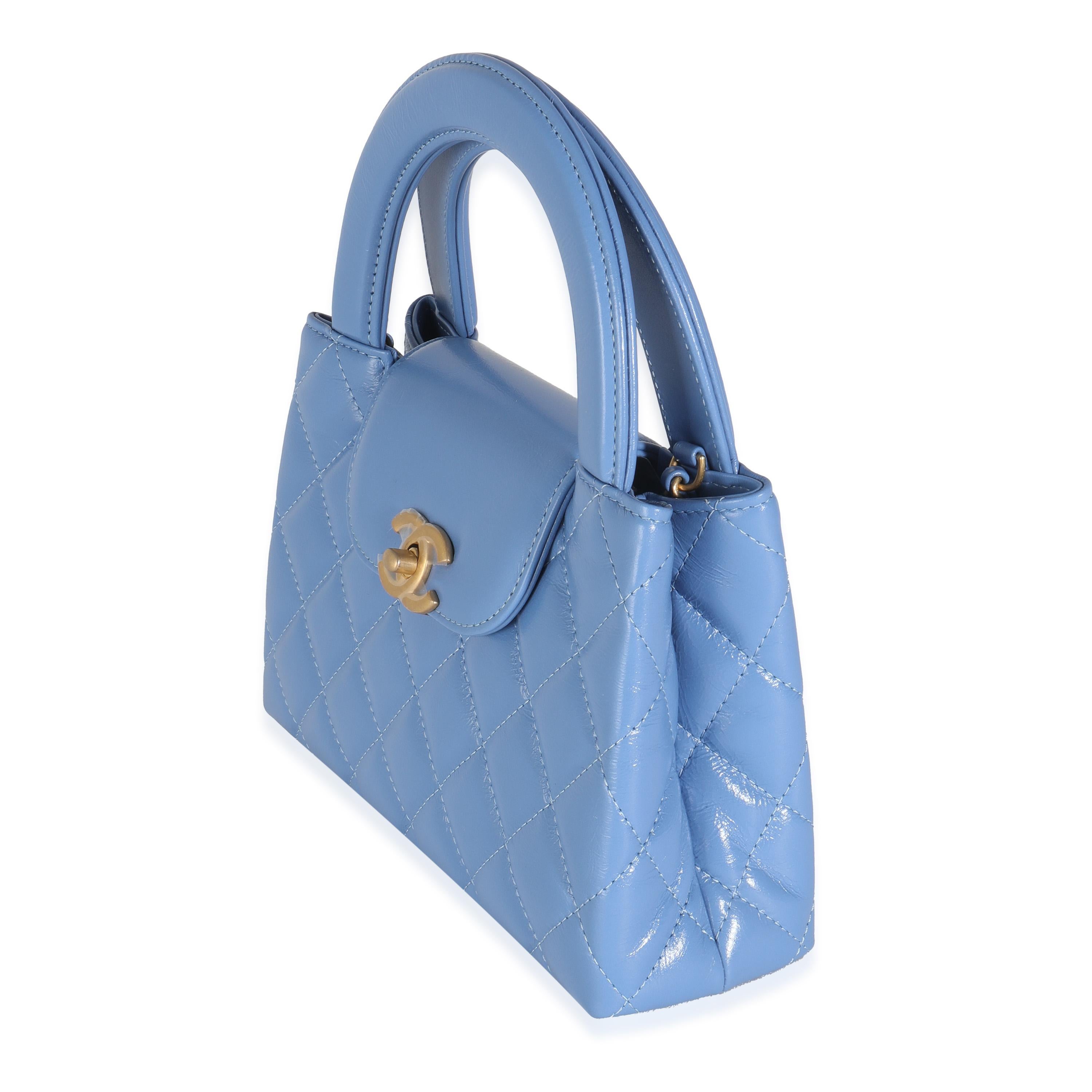 Chanel 25C Navy Shiny Quilted Aged Calfskin Nano Kelly In Excellent Condition In New York, NY