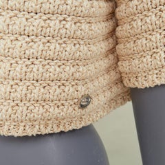 CHANEL 25C Runway garter stitch boat neck oat beige cropped knit top FR36 S
