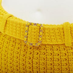 CHANEL 25C Runway yellow textured openwork knit belted shorts FR34 XS