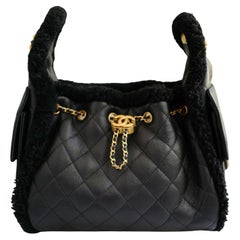 Chanel 25K Small Hobo Bag in Black Shearling and Calfskin Leather Gold Hardware