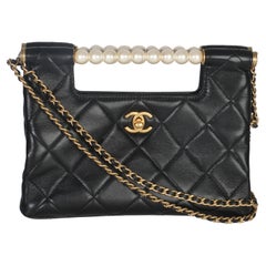 Chanel 25P Black Shiny Quilted Lambskin Pearl Small Shopping Bag