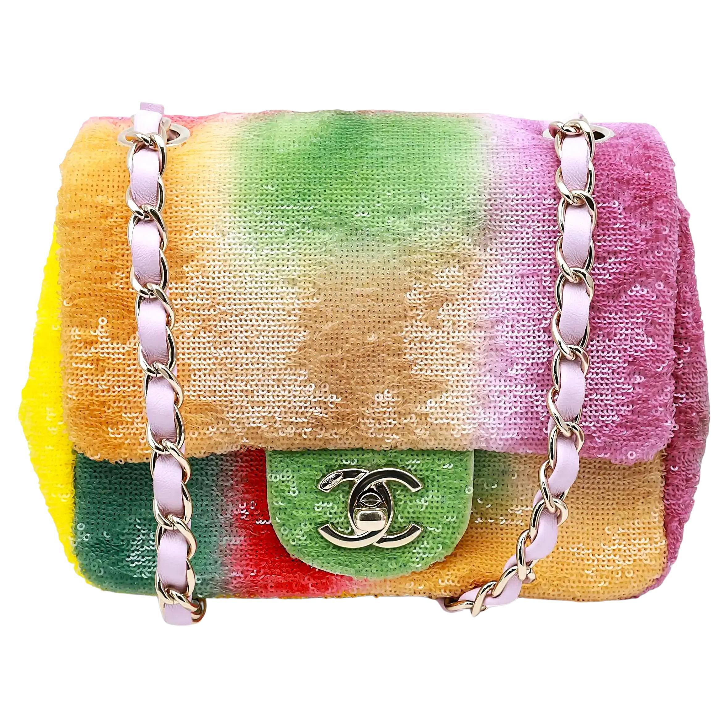 Chanel 25S Multicolor Pailletten Mini Square Flap Crossbody Tasche