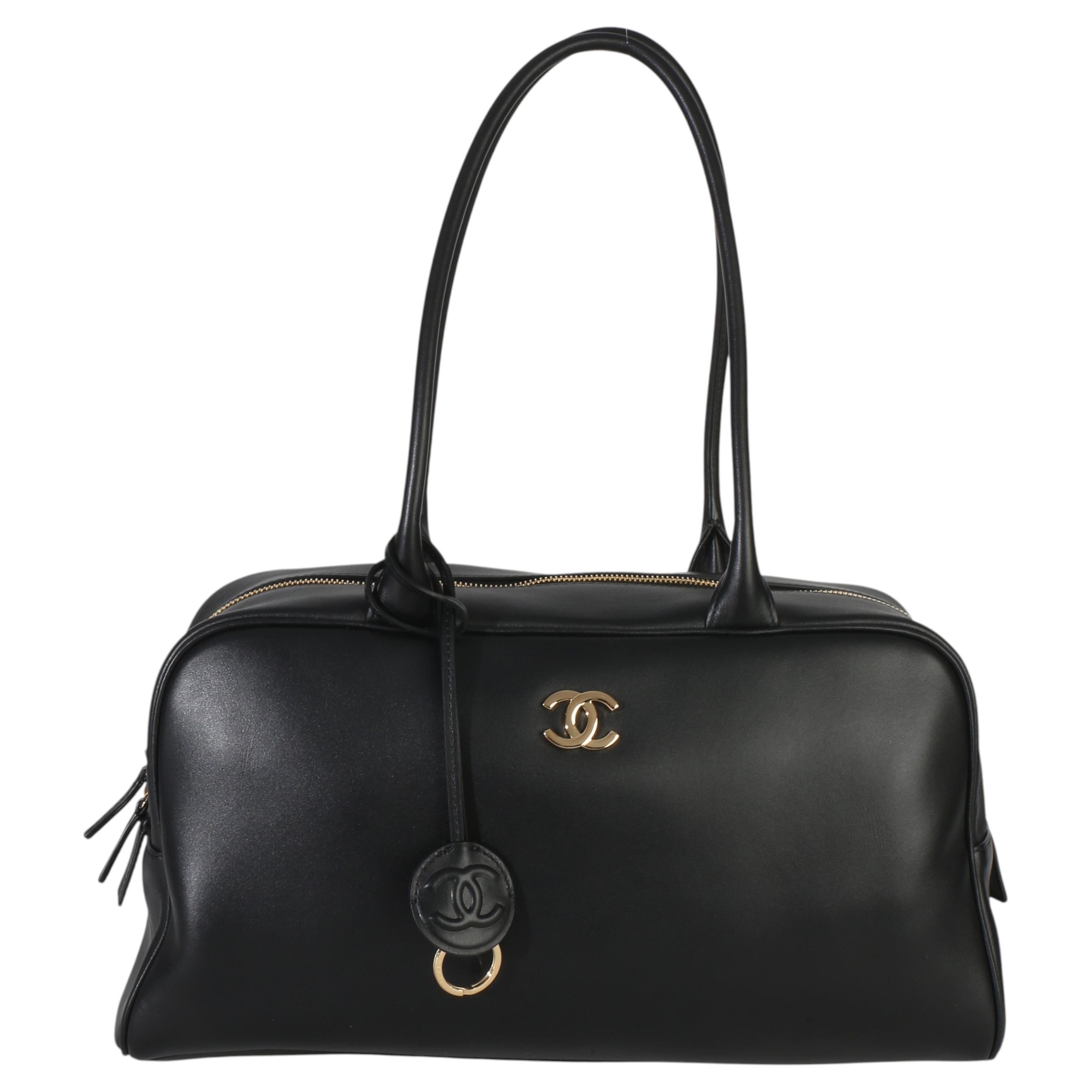 Chanel 26P Black Calfskin Large Bowling Bag