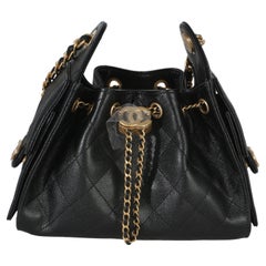 Chanel 26P Black Quilted Caviar Mini Chanel 25 Hobo Handbag