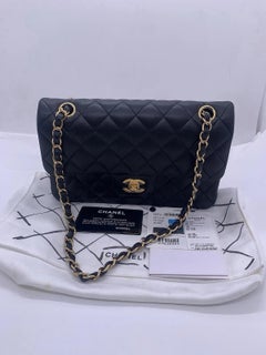 Chanel 27-Series Black Lambskin Classic Medium Double Flap Bag Gold Hardware