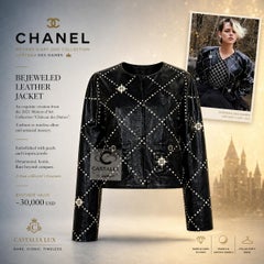 CHANEL 27K$ New Jewel Embellished Black Leather Jacket 50 FR
