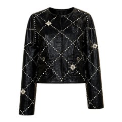 CHANEL 27K$ New Jewel Embellished Black Leather Jacket 50 FR
