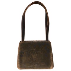 Chanel 28cm Brown Samt CC Umhängetasche