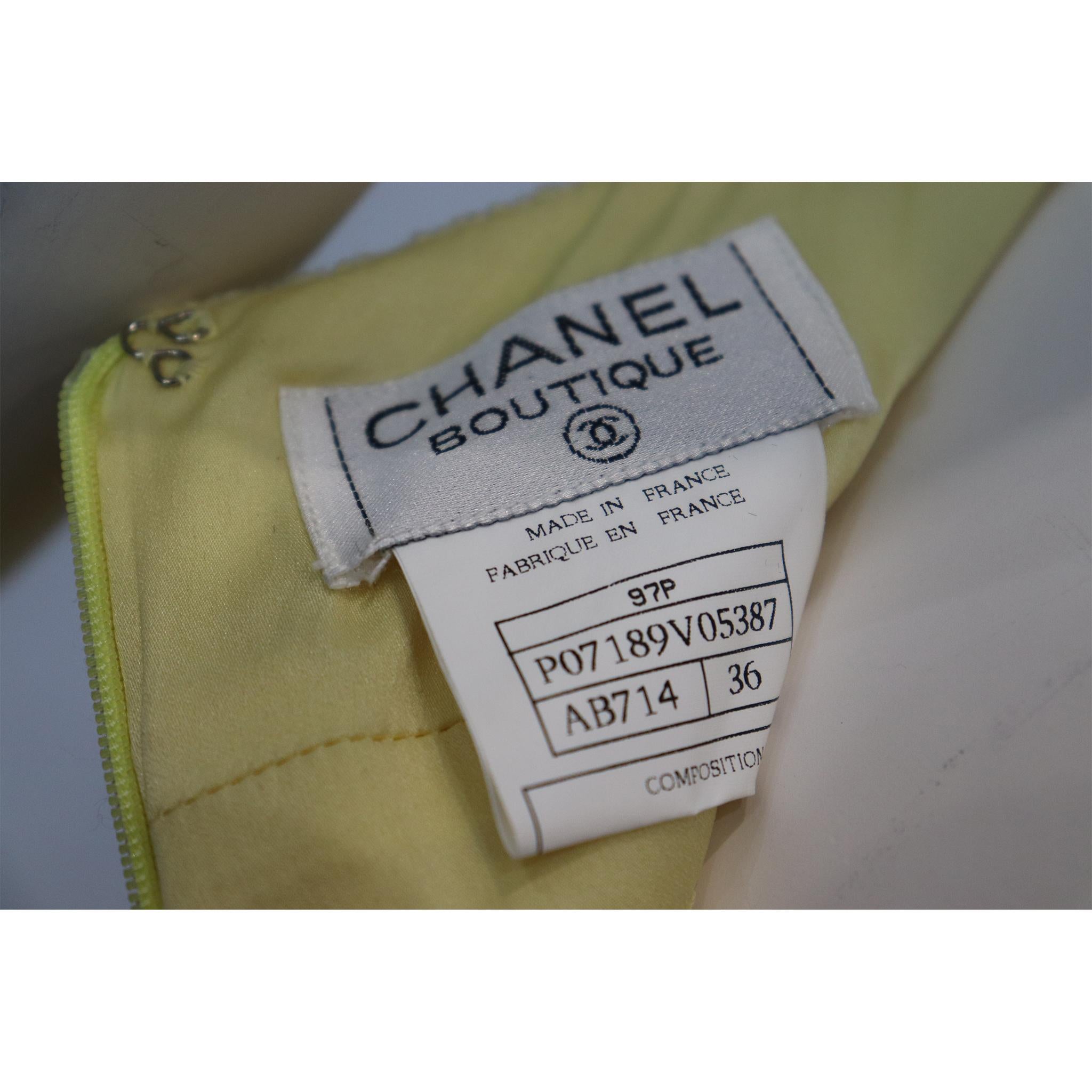 Chanel 2PC Yellow Skirt Suit w/  Mandarin Collar Circa 1990s 6