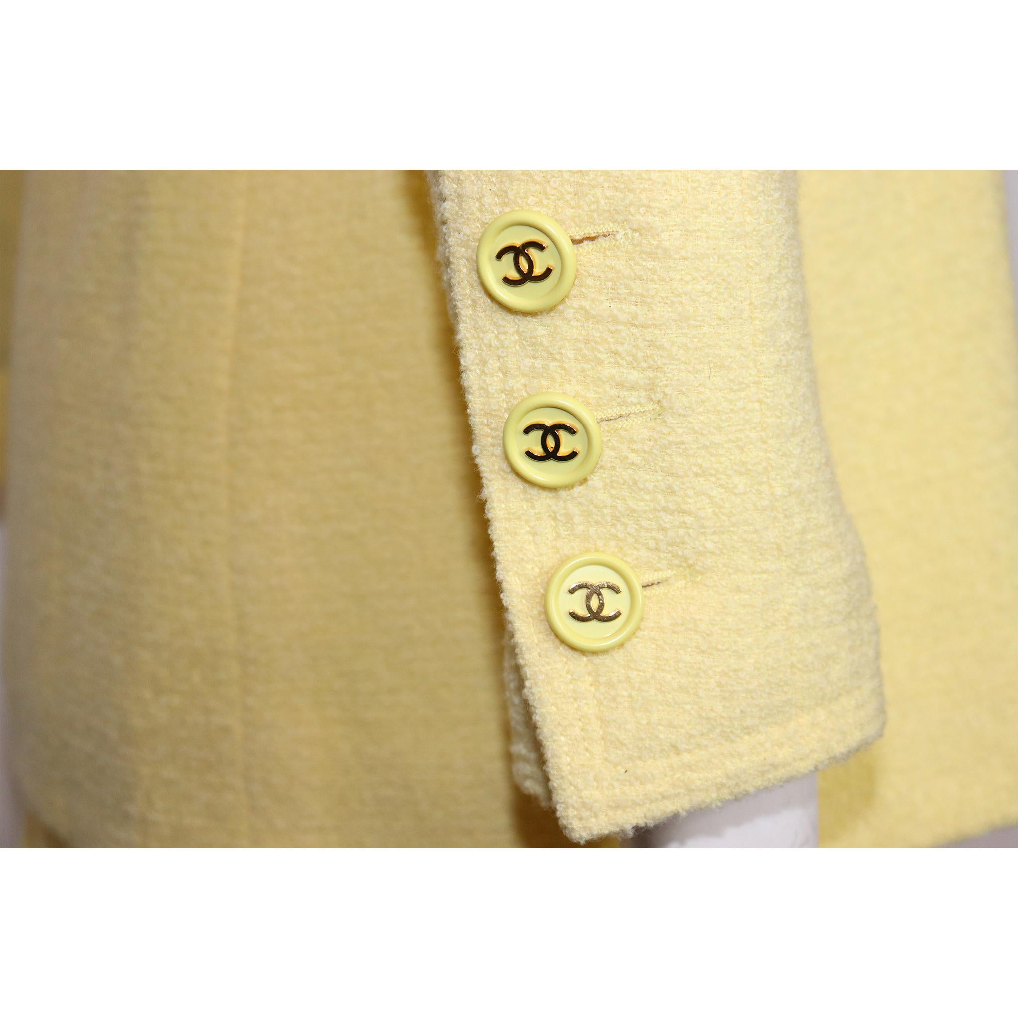 Women's Chanel 2PC Yellow Skirt Suit w/  Mandarin Collar Circa 1990s