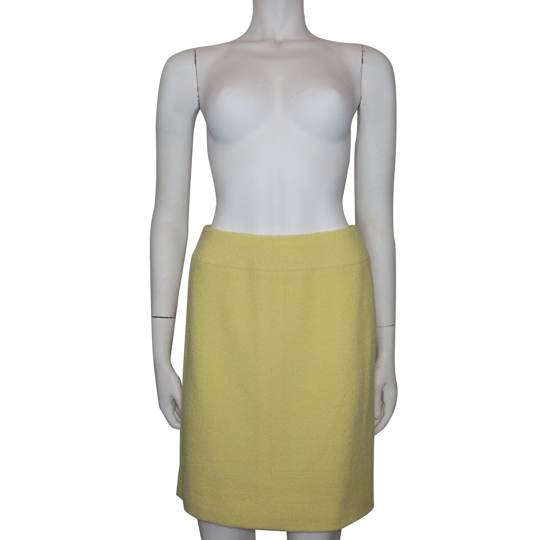 Chanel 2PC Yellow Skirt Suit w/  Mandarin Collar Circa 1990s 4