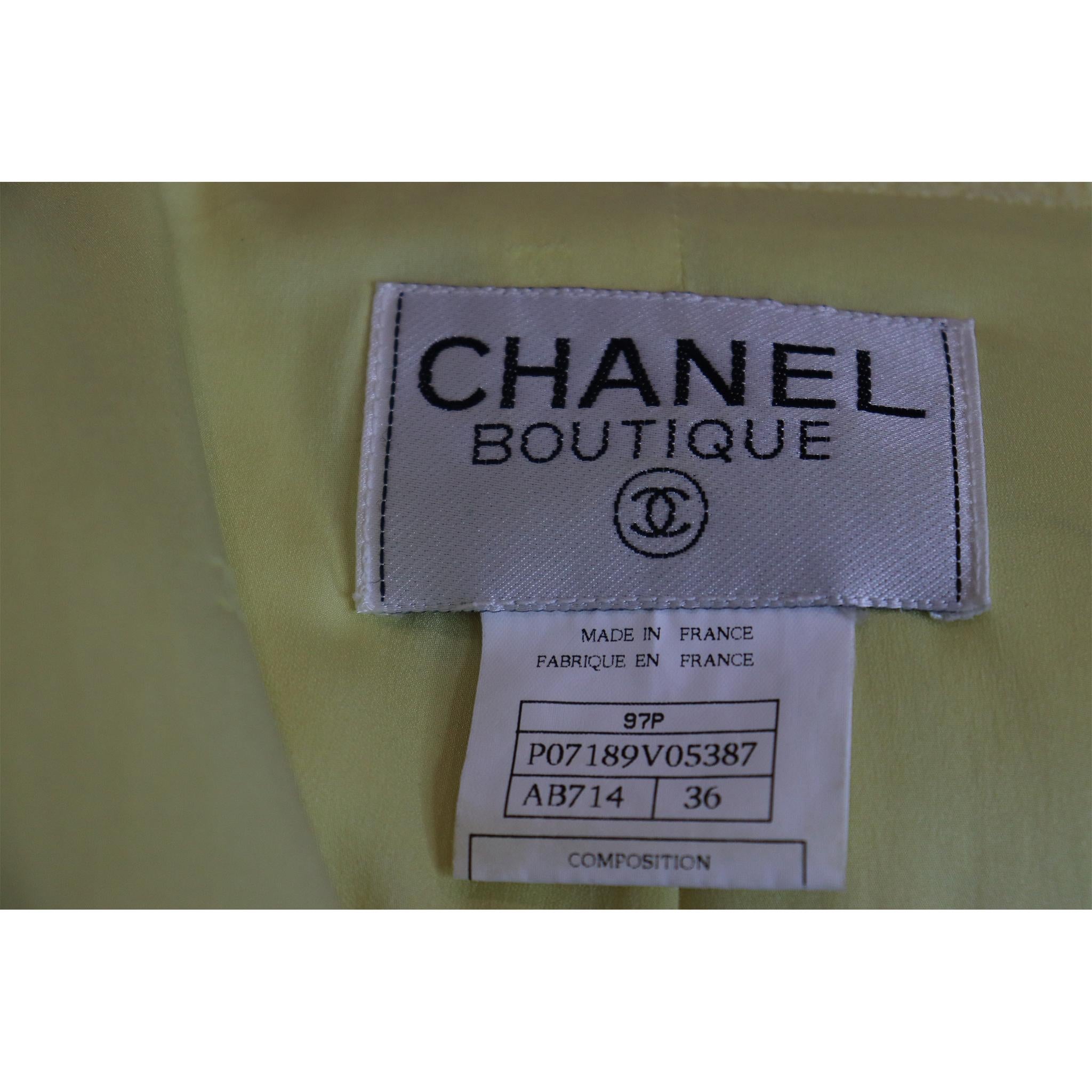 Chanel 2PC Yellow Skirt Suit w/  Mandarin Collar Circa 1990s 5