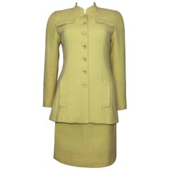 Chanel 2PC Yellow Skirt Suit w/  Mandarin Collar Circa 1990s