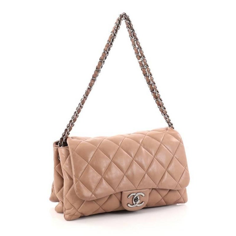 Chanel Quilted Distressed Glazed Gold Leather Accordion Flap Shoulder Bag Medium
