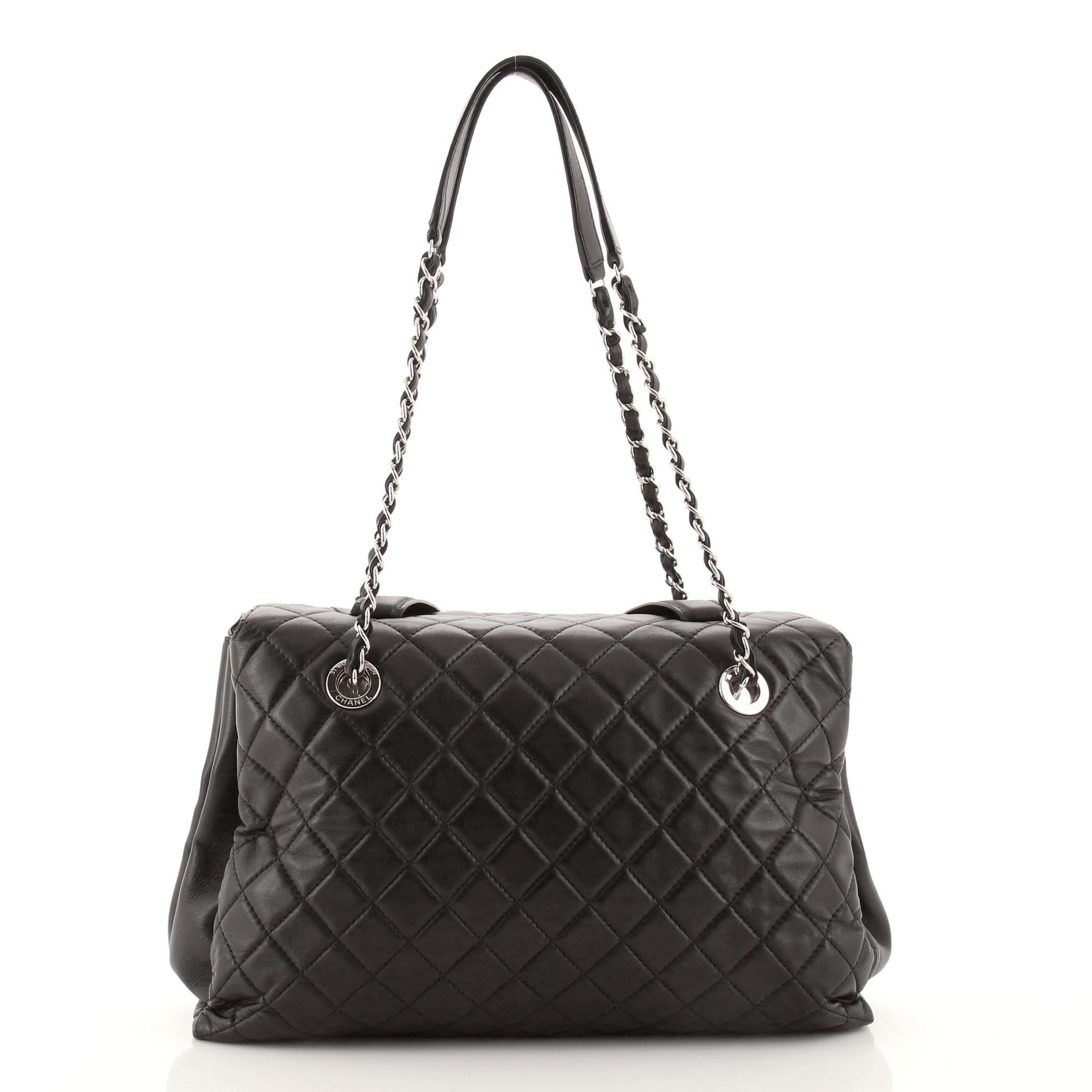 Black Chanel 3 Accordion Shopping Tote Quilted Lambskin