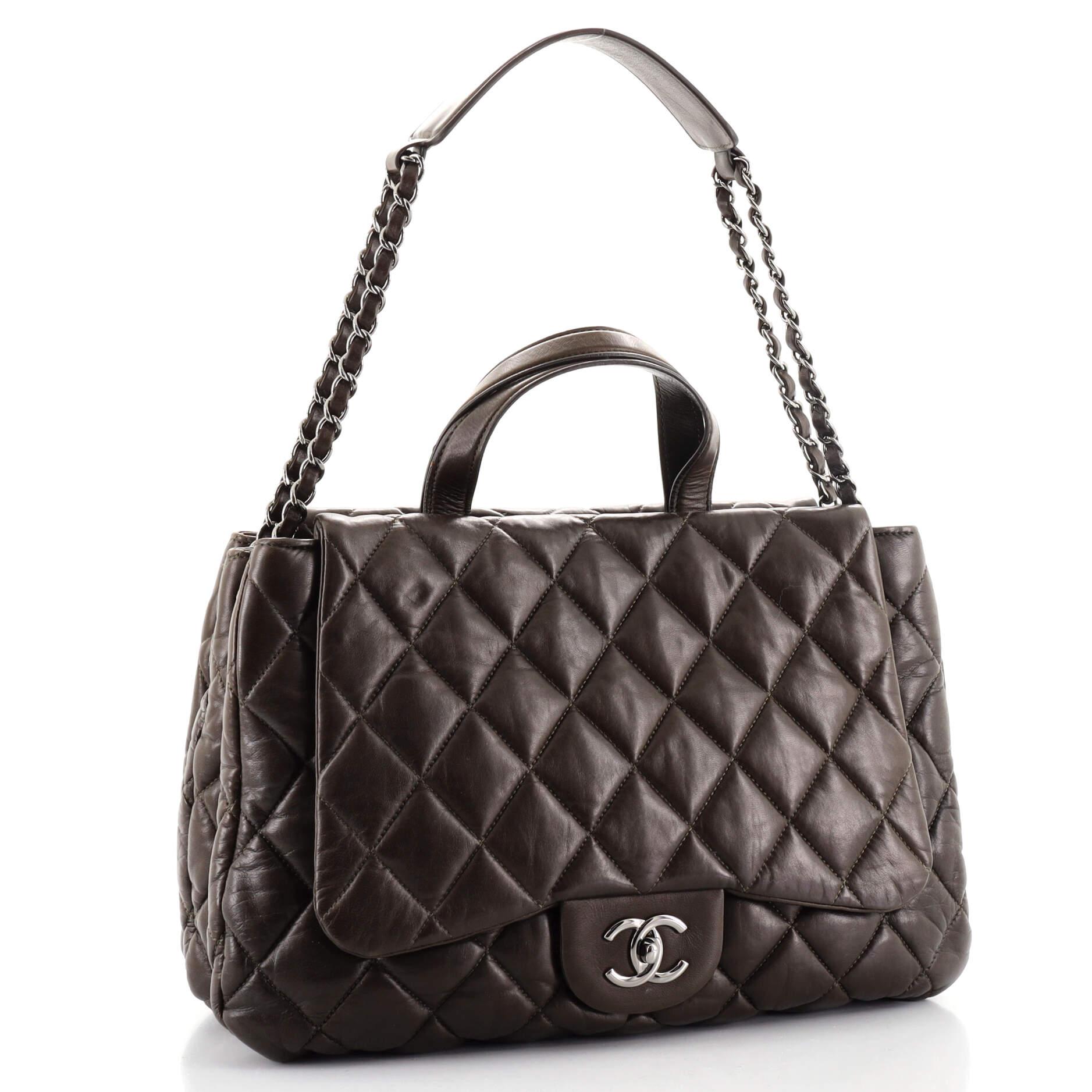 Chanel 3 Tasche Double Sided Top Handle Bag Gestepptes Lammfell Medium (Schwarz)