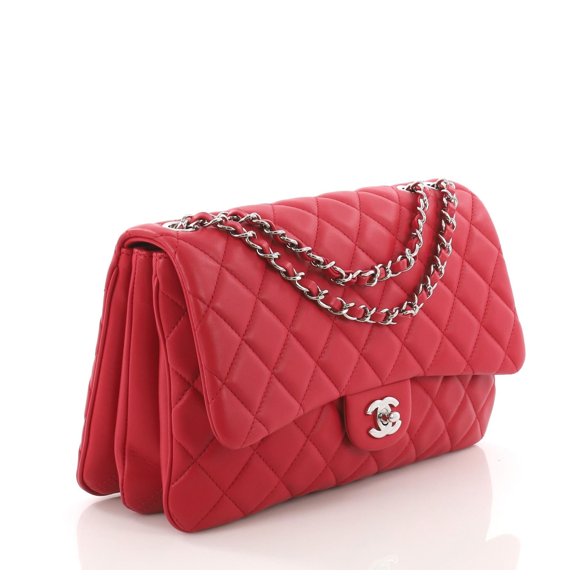 Red Chanel 3 Bag Quilted Lambskin Jumbo