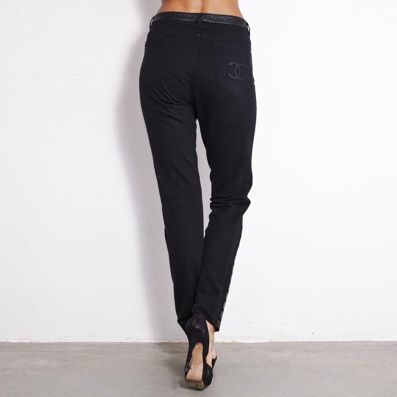 Chanel 3$ Runway Mosaic Leather Detail Trousers 44 FR In Excellent Condition In Dubai, AE