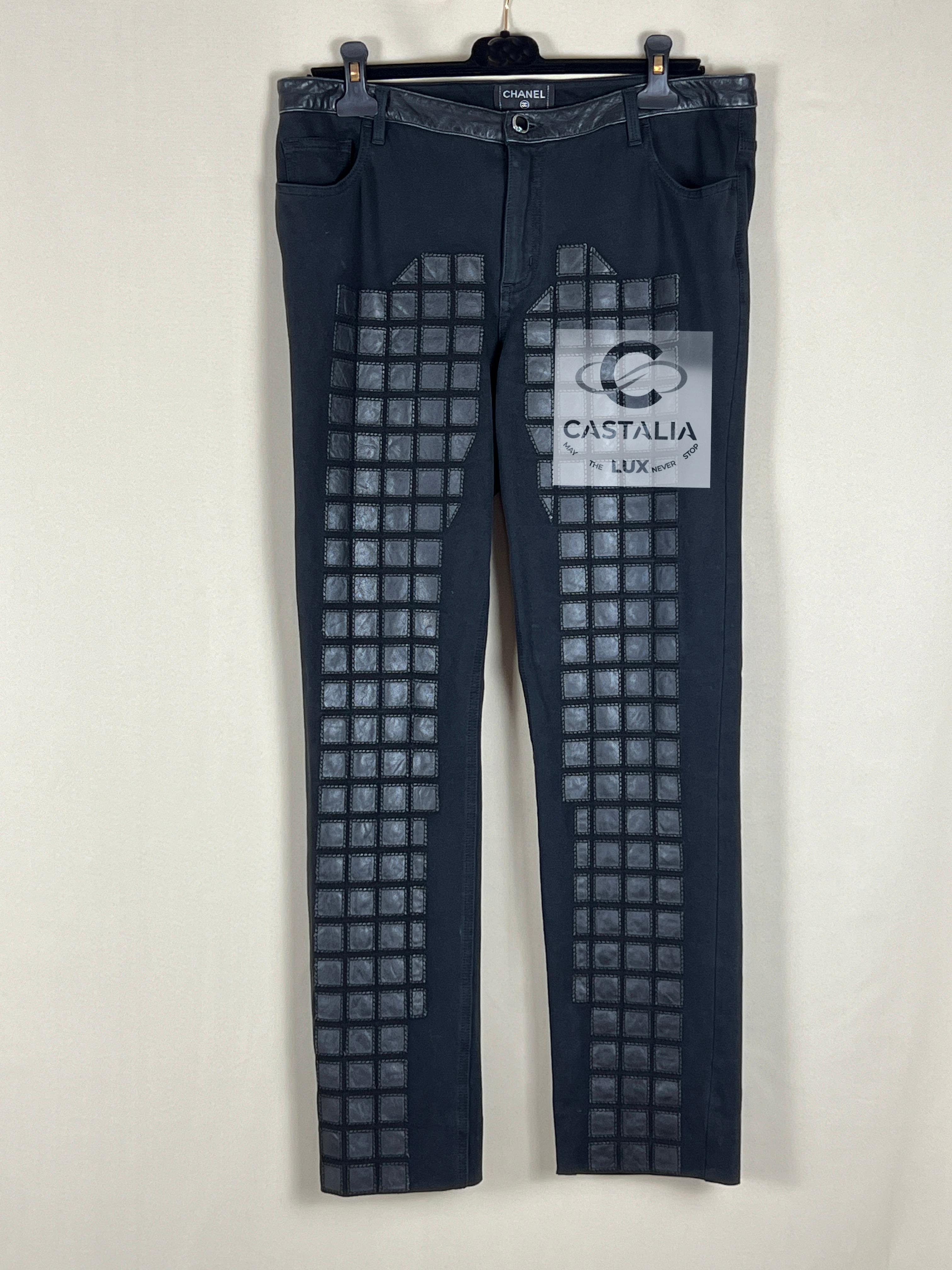 Chanel 3$ Runway Mosaic Leather Detail Trousers 44 FR 1