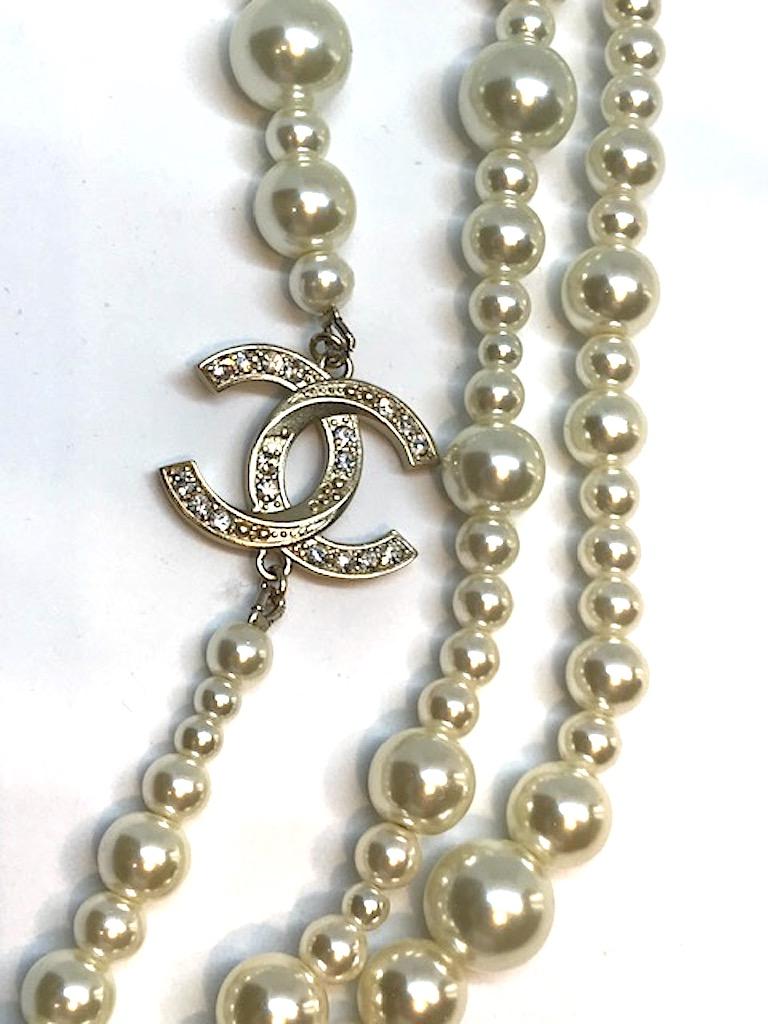 Chanel 3 Strand Long Pearl Necklace, 2018 4