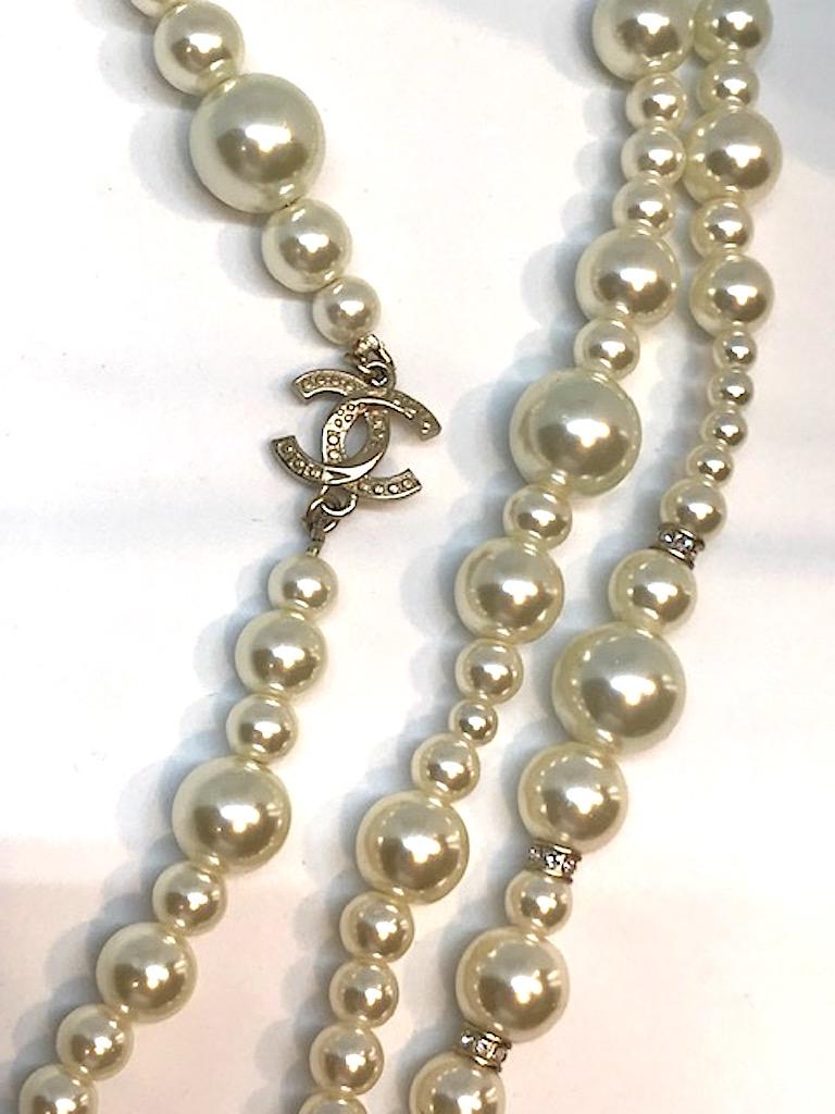 Chanel 3 Strand Long Pearl Necklace, 2018 5