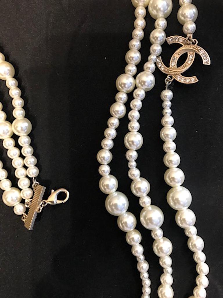 Chanel 3 Strand Long Pearl Necklace, 2018 at 1stDibs chanel pearl