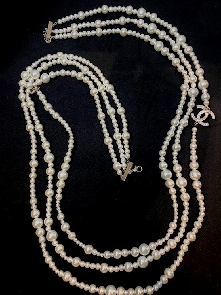 Chanel 3 Strand Long Pearl Necklace, 2018 at 1stDibs chanel pearl necklace 2018