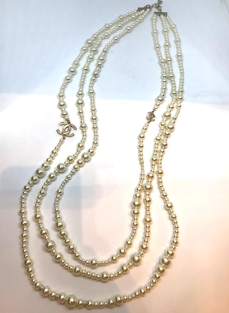 Chanel 3 Strand Long Pearl Necklace, 2018 at 1stDibs chanel pearl necklace 2018