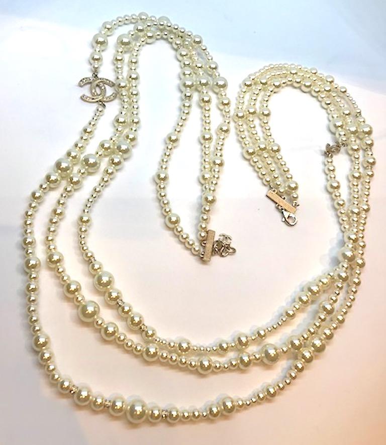 Chanel 3 Strand Long Pearl Necklace, 2018 1