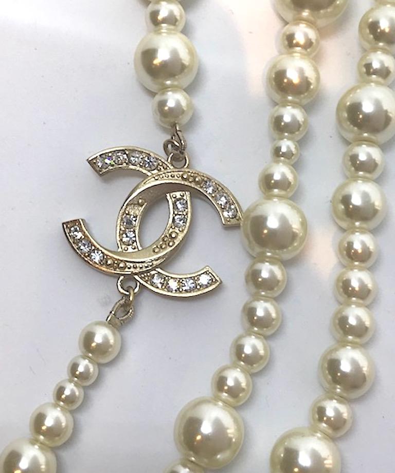 Chanel 3 Strand Long Pearl Necklace, 2018 2