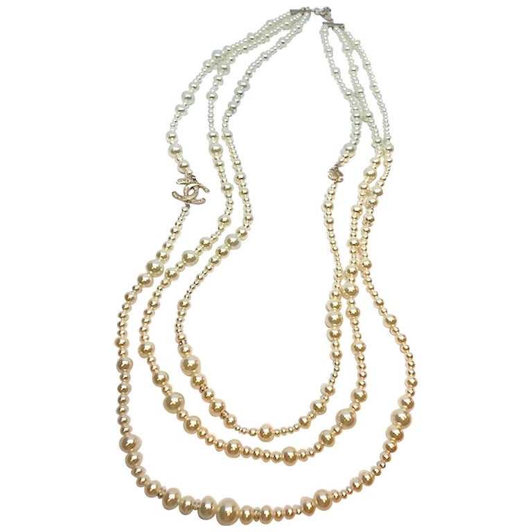 Chanel 3 Strand Long Pearl Necklace, 2018 at 1stDibs | chanel pearl ...