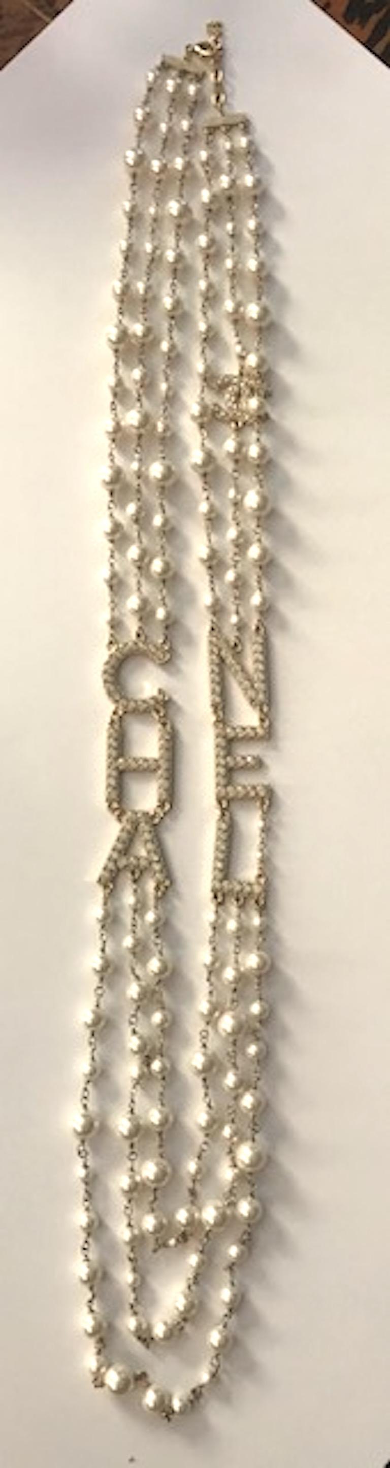 Chanel 3 Strand Pearl & C H A and N E L Letter Necklace, 2018 Collection 8
