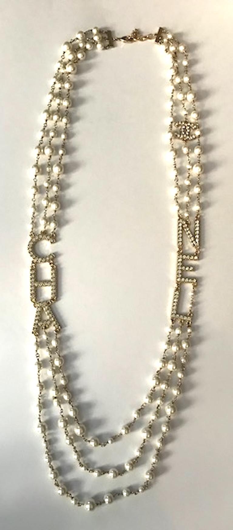 Chanel 3 Strand Pearl & C H A and N E L Letter Necklace, 2018 Collection 9